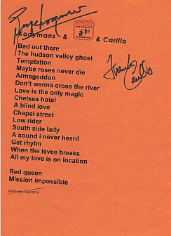 Setlist Kooymans Carillo show April 06, 2010 Amsterdam - Melkweg